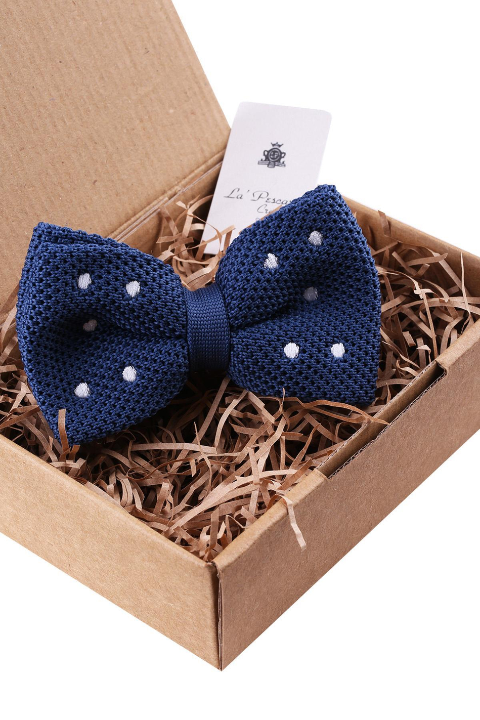 Mavi Puantiye Desen Örgü Papyon ÖR118