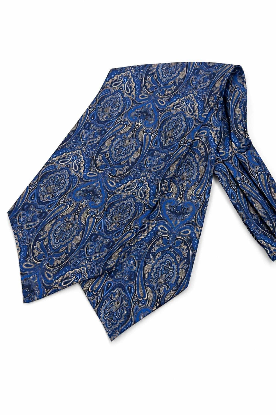 Mavi Şal Desen İtalyan İpek Ascot Kravat SAC107
