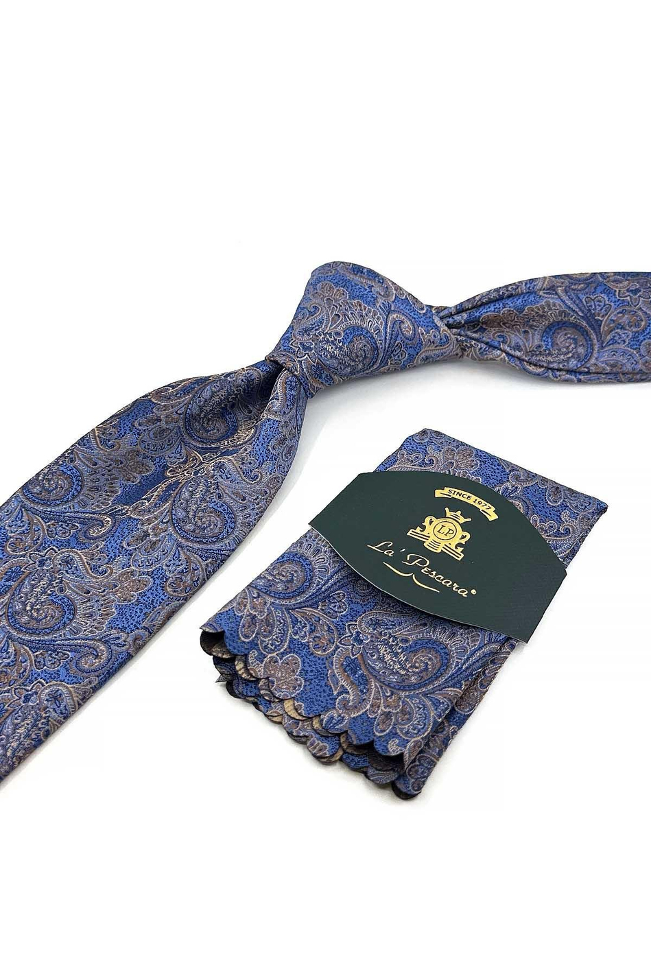 Mavi Şal Desen Mendilli Klasik Kravat KK13125
