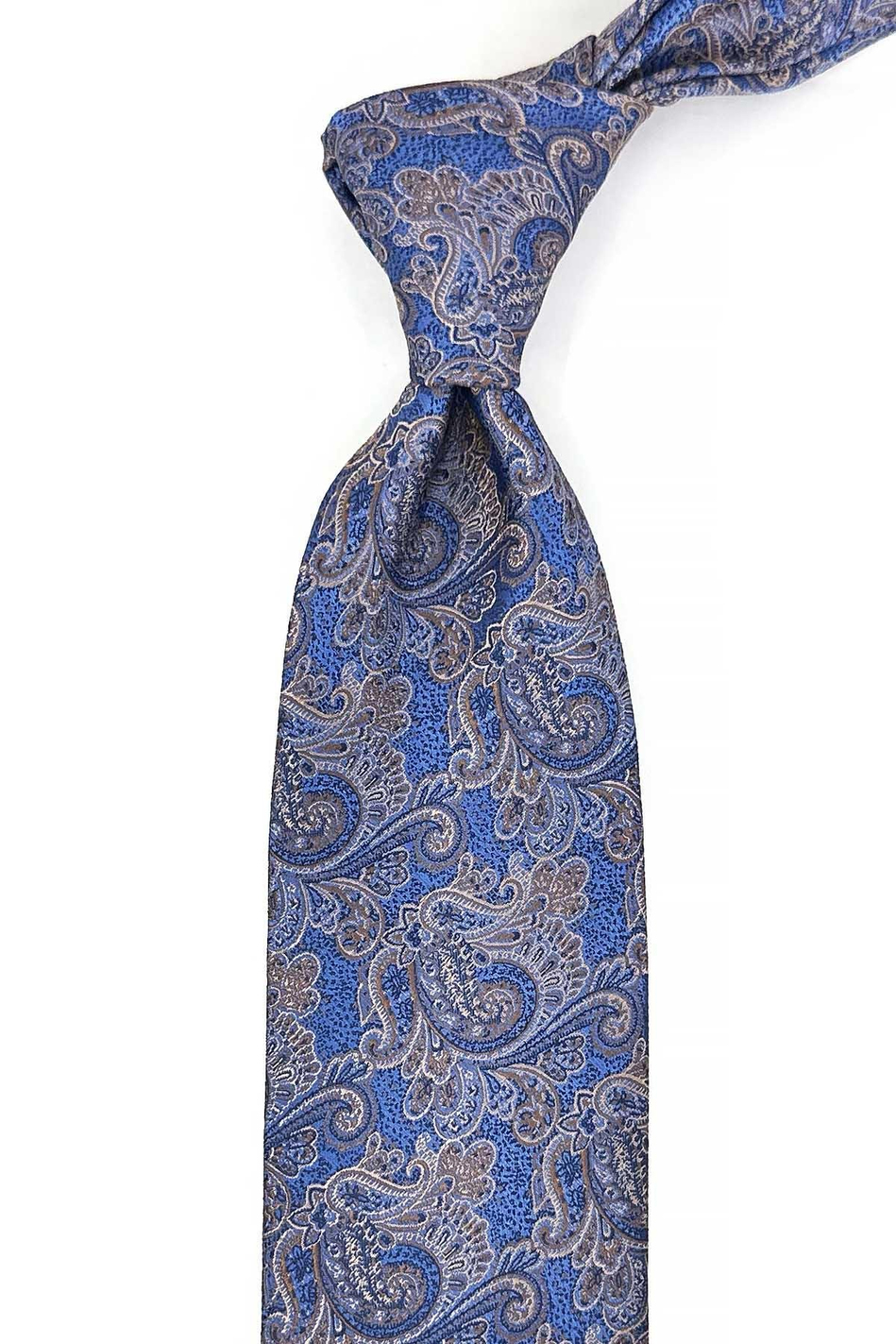 Mavi Şal Desen Mendilli Klasik Kravat KK13125