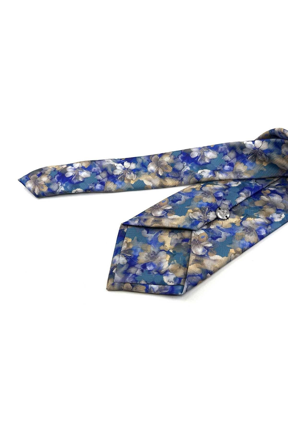 Mavi - Sarı Çiçek Desen Baskılı Mendilli Klasik Kravat KK13359