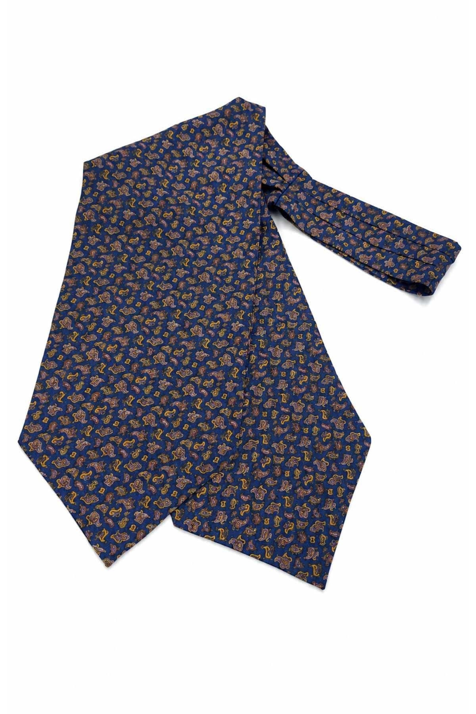 Mavi Sarı Şal Desen İtalyan İpek Ascot Kravat SAC83