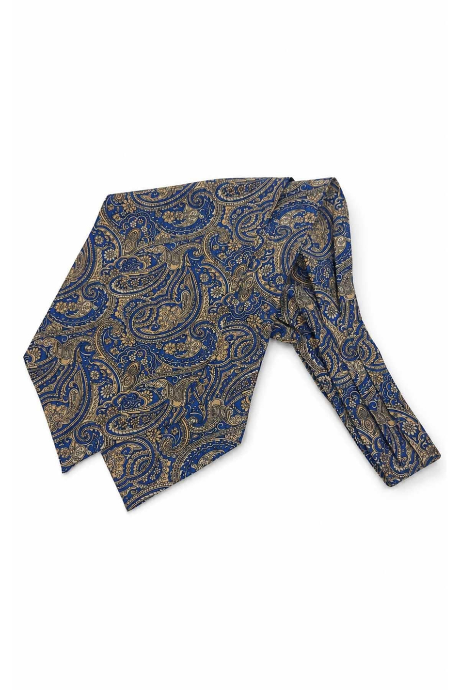 Mavi Sarı Şal Desen İtalyan İpek Ascot Kravat SAC147