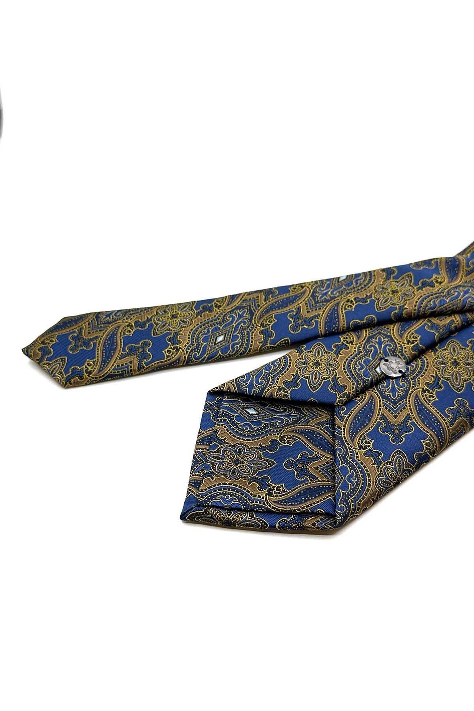 Mavi - Sarı Şal Desen Mendilli Klasik Kravat KK12864