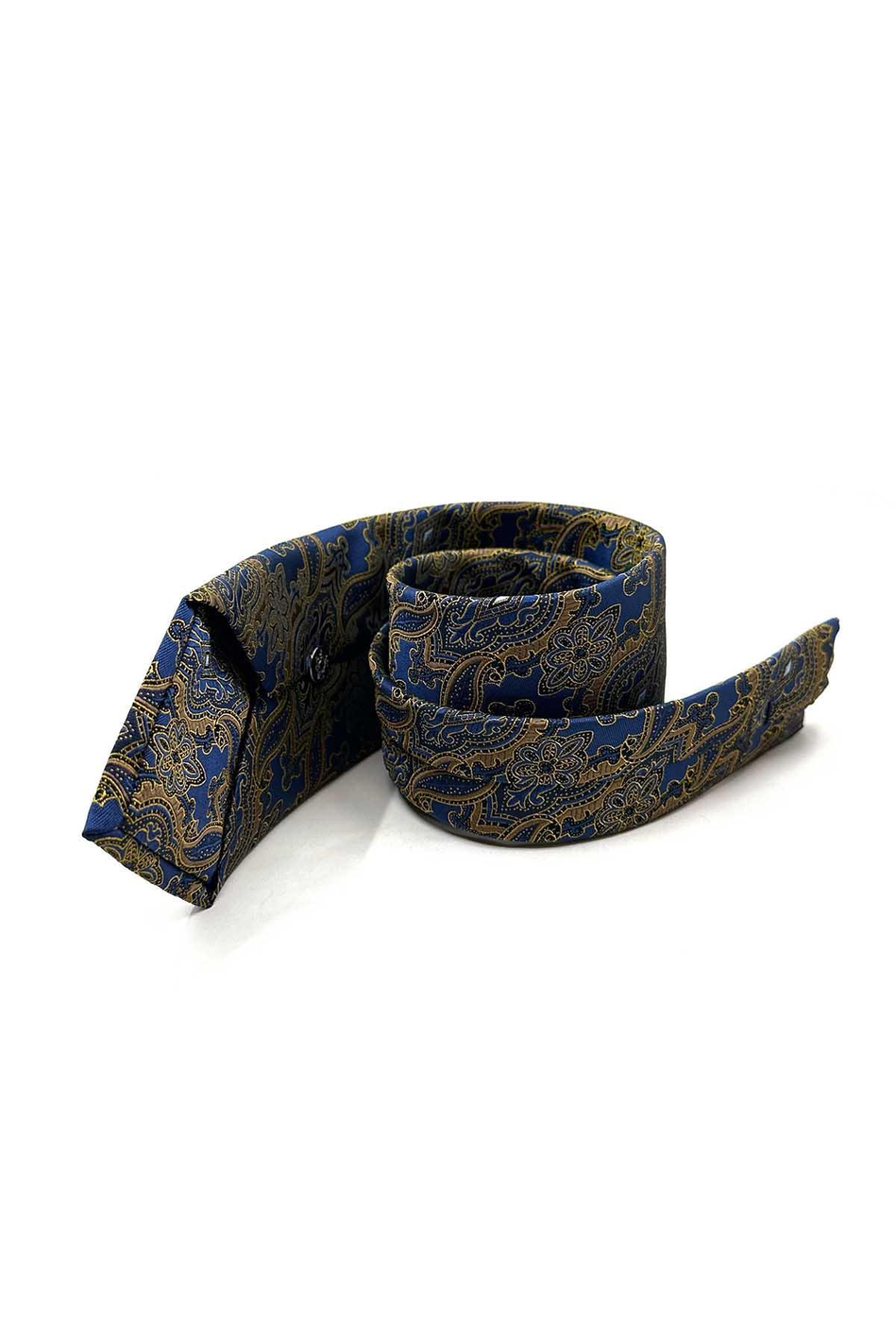 Mavi - Sarı Şal Desen Mendilli Klasik Kravat KK12864