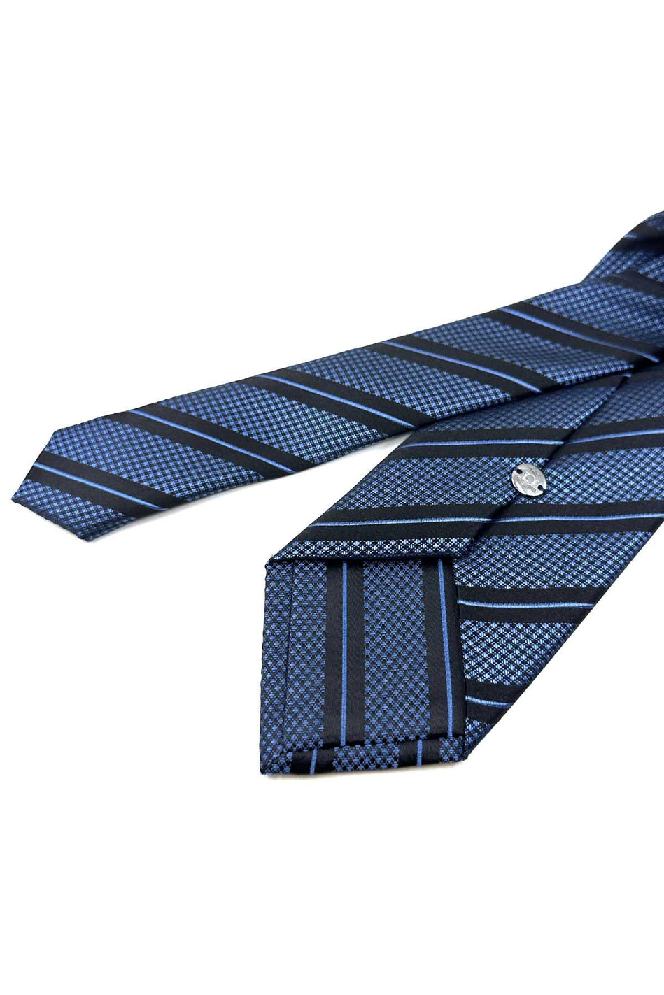 Mavi - Siyah Çizgi Desen Mendilli Klasik Kravat KK12698