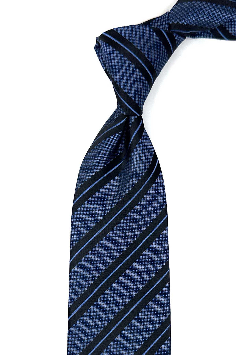 Mavi - Siyah Çizgi Desen Mendilli Klasik Kravat KK12698