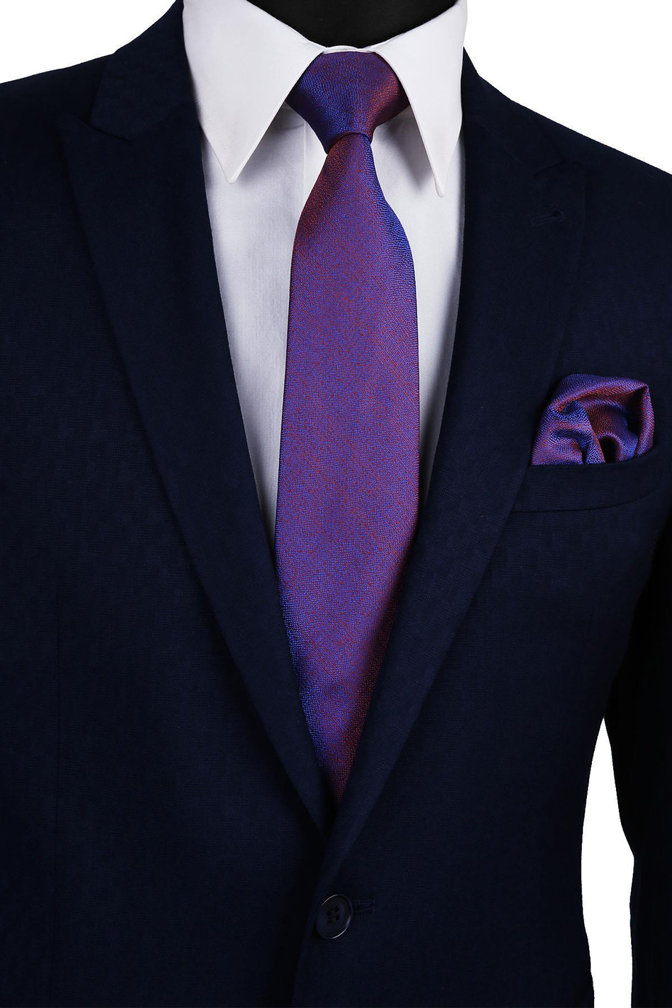 Mavi - Turuncu Kum Desen Mendilli Klasik Kravat KK9847