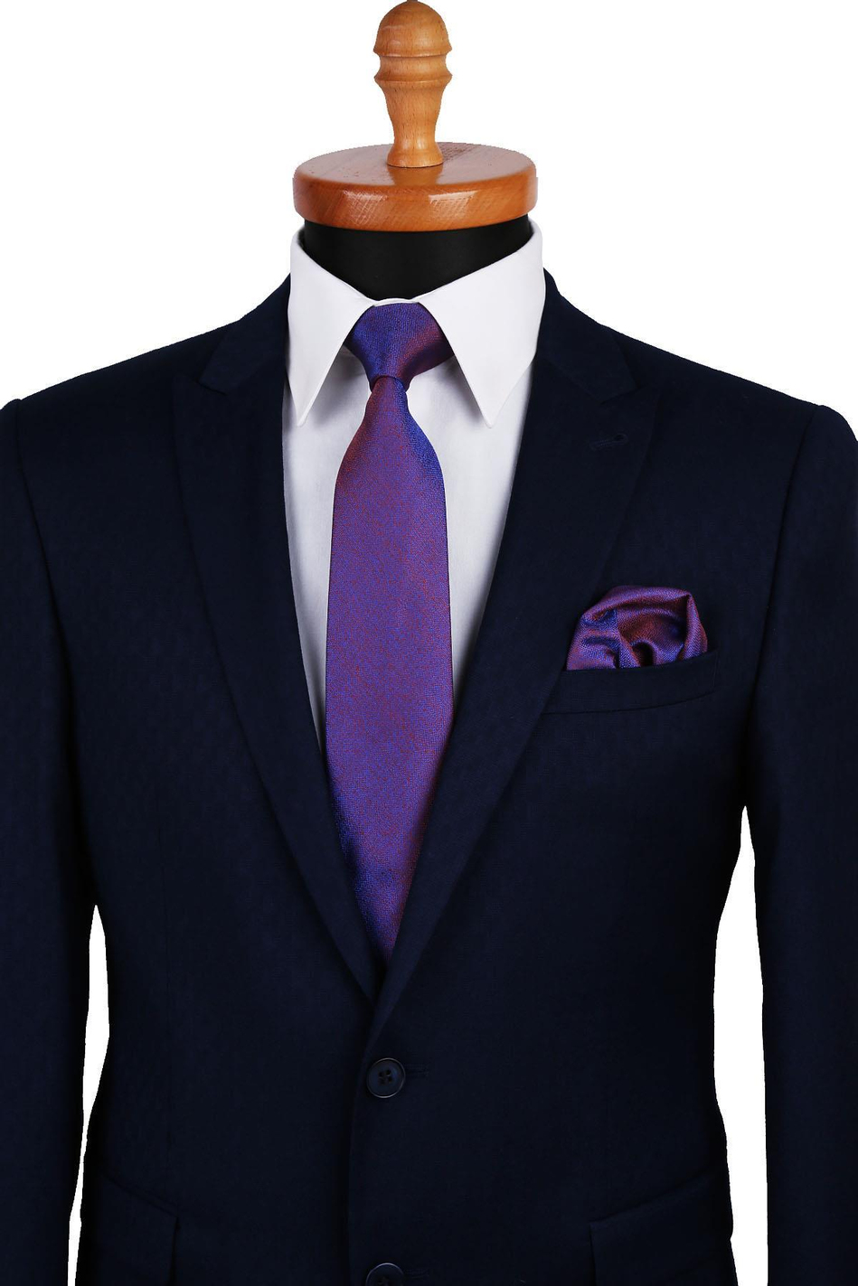 Mavi - Turuncu Kum Desen Mendilli Klasik Kravat KK9847