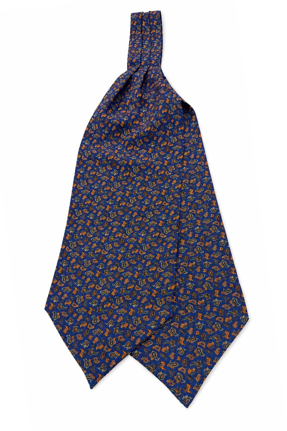 Mavi Turuncu Şal Desen İtalyan İpek Ascot Kravat SAC97