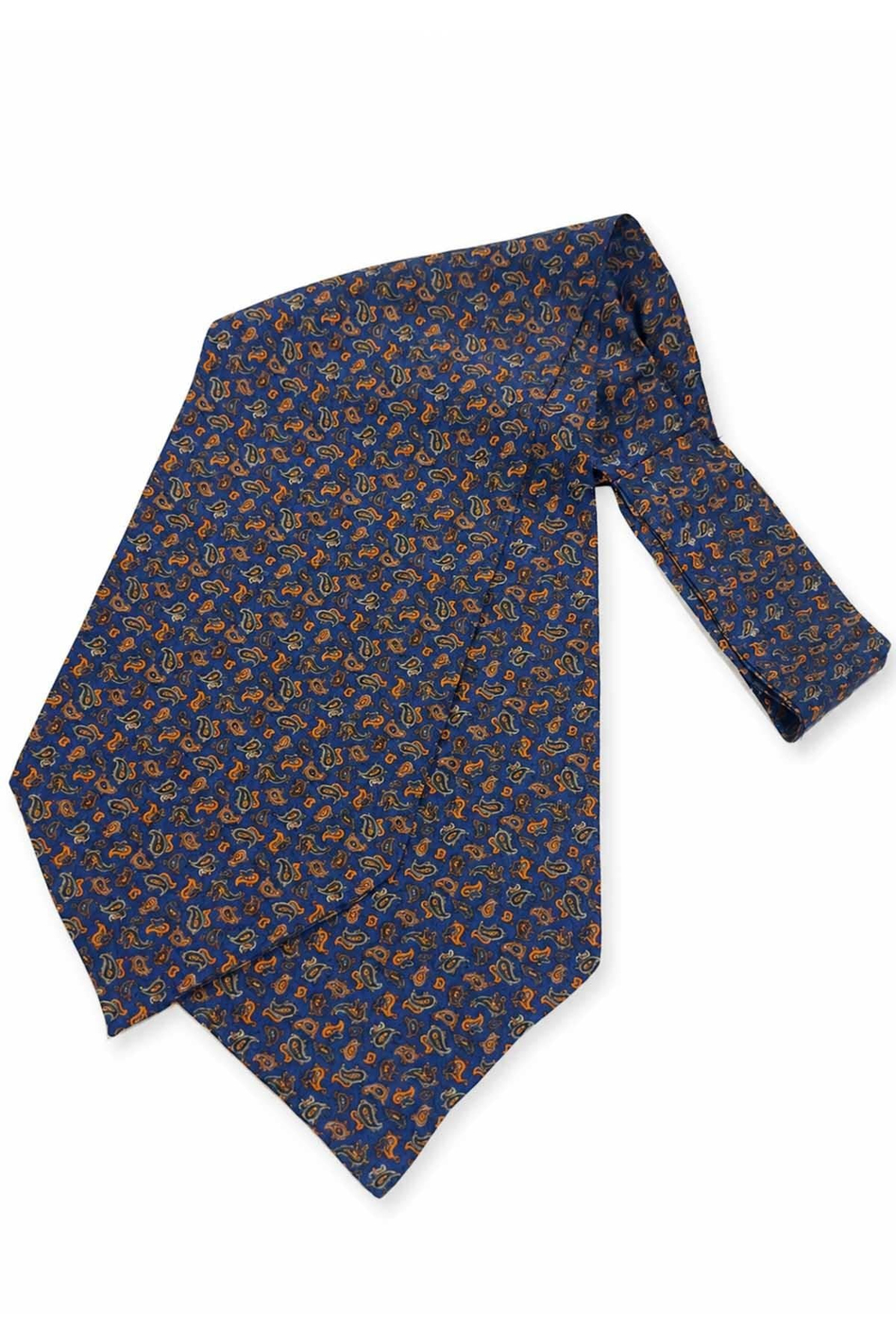 Mavi Turuncu Şal Desen İtalyan İpek Ascot Kravat SAC97