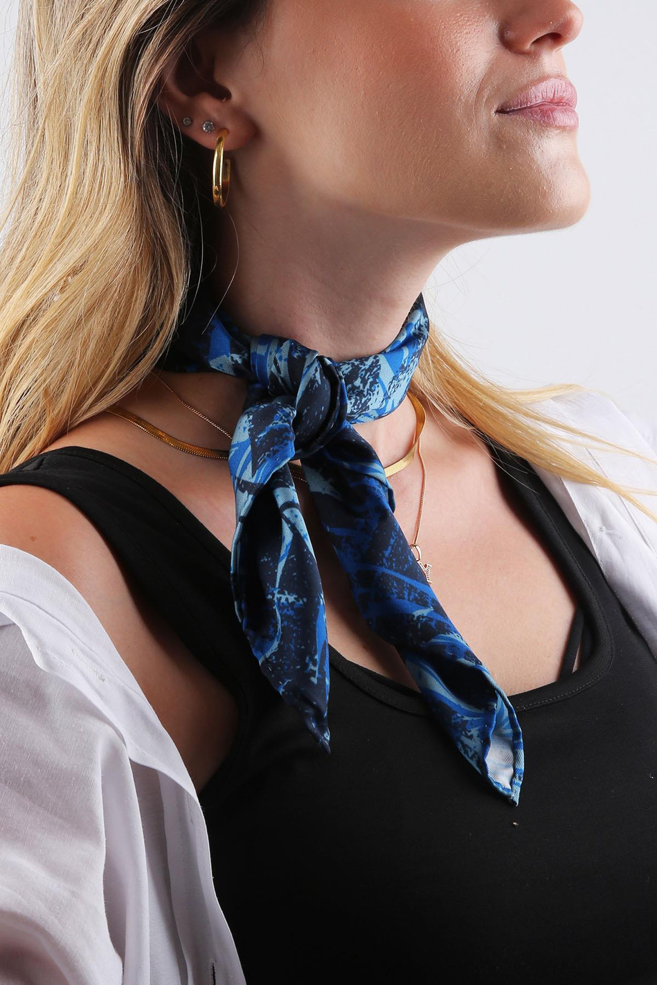 Mavi Yaprak Desen Fular Bandana 55-55 cm KDNF05