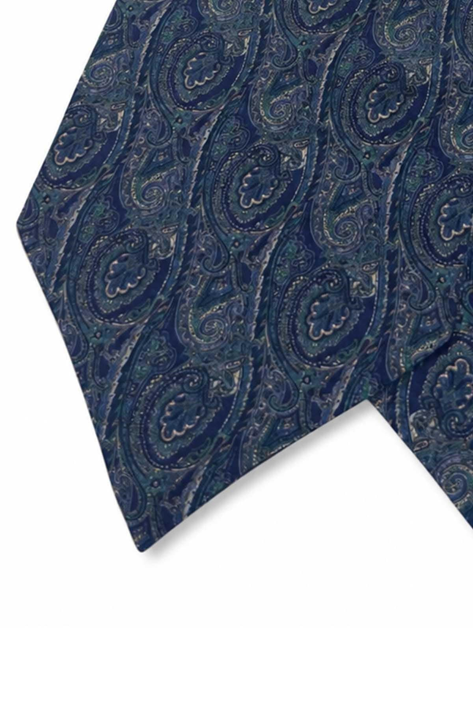 Mavi Yeşil Şal Desen İtalyan İpek Ascot Kravat SAC86