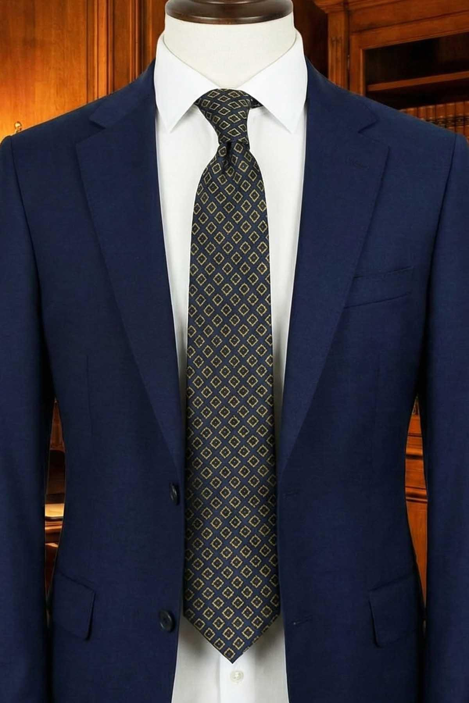 Migliegla Style Lacivert Motif Desen İtalyan İpek Kravat İK2234