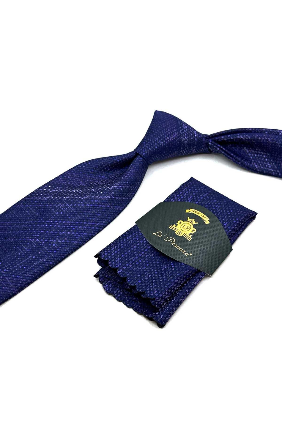 Mor - Lacivert Kum Desen Mendilli Klasik Kravat KK12938