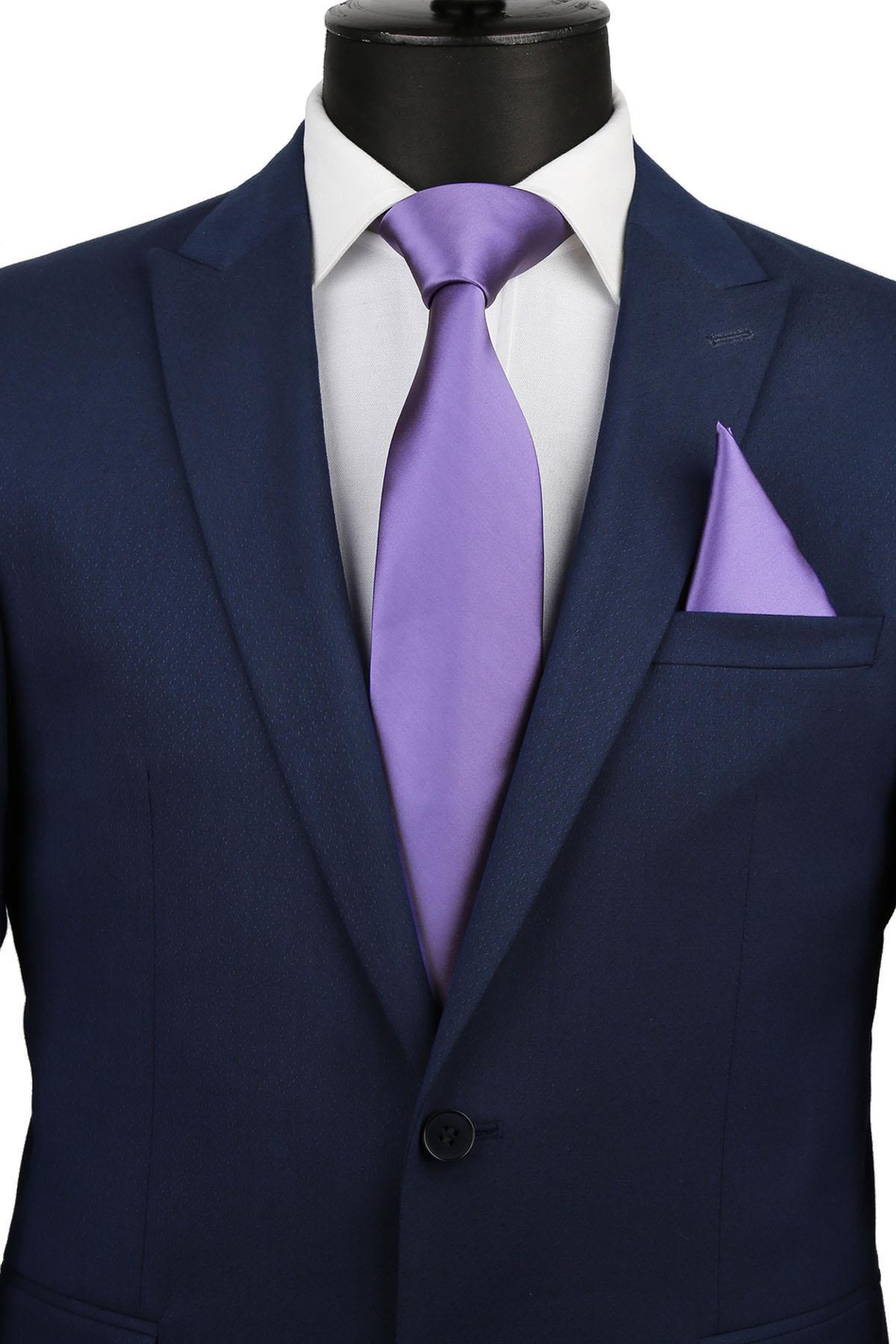 Mor Mendilli Düz Saten Kravat 1116