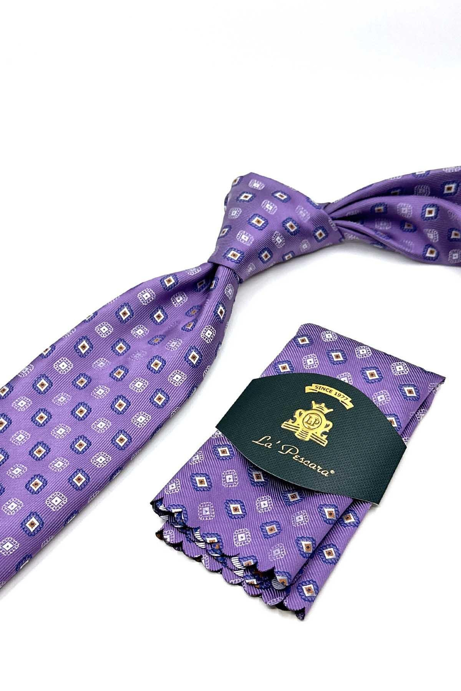 Mor Motif Desen Mendilli Klasik Kravat KK13092