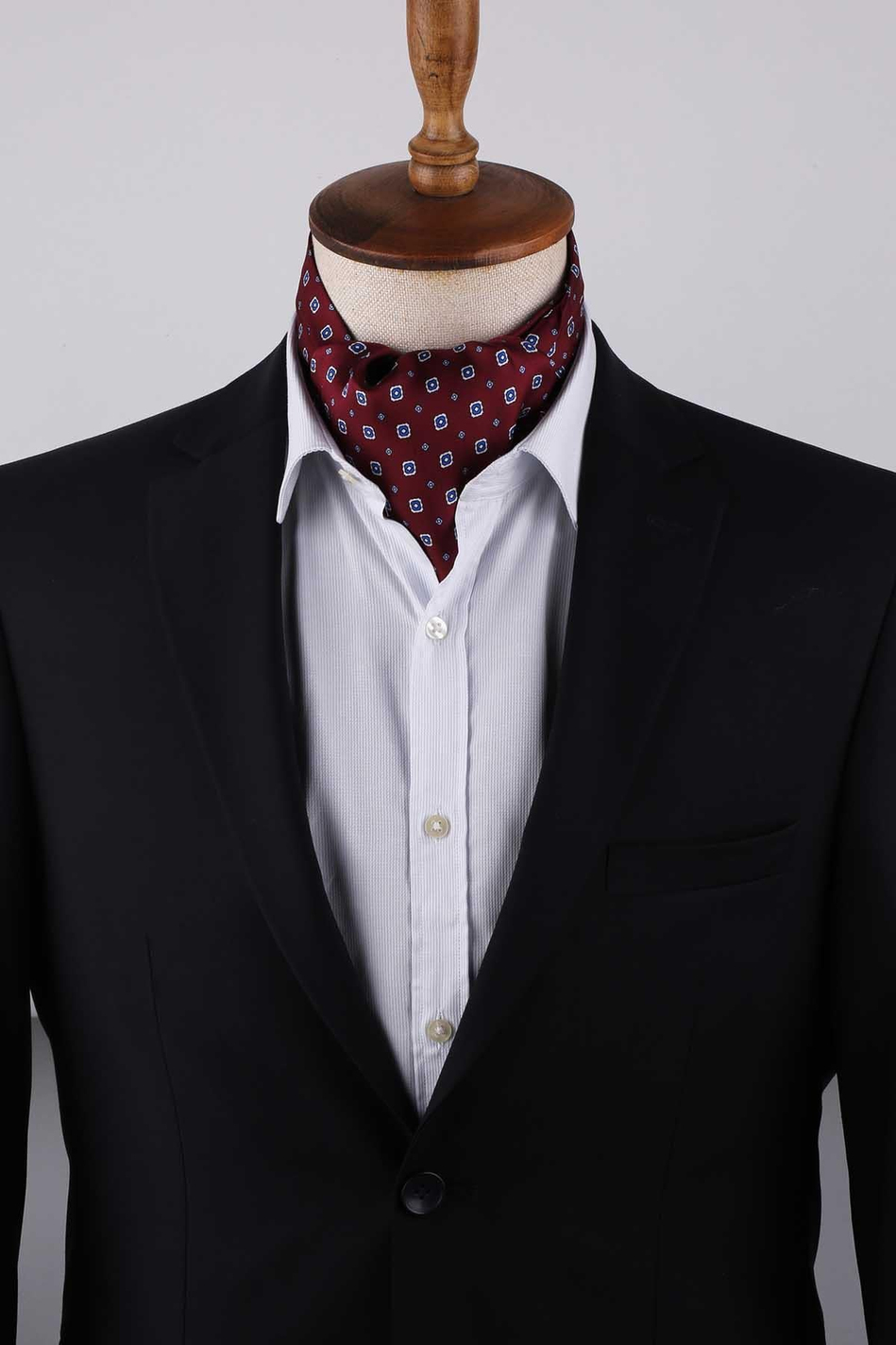 Motif Desen Bordo İtalyan İpek Ascot Kravat SAC34
