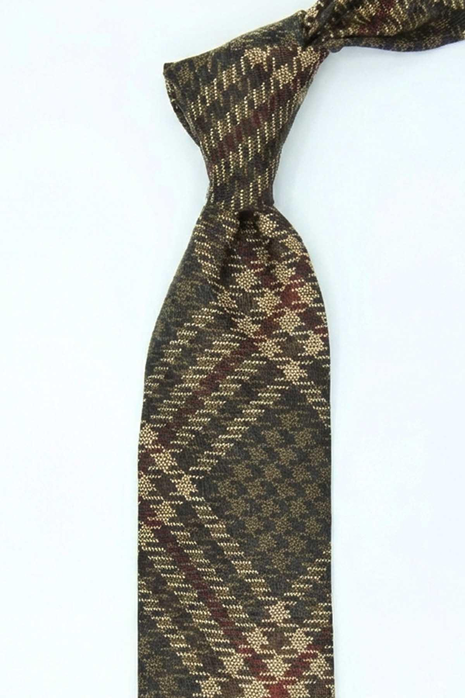 Mulino Style Kahve Ekose Desen İtalyan İpek Kravat İK2227