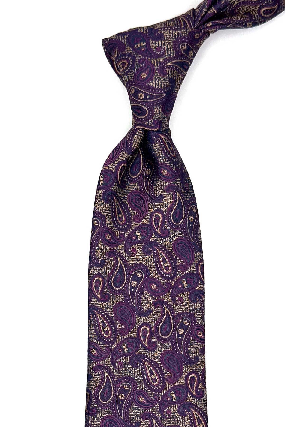 Mürdüm - Bej Şal Desen Mendilli Klasik Kravat KK12875