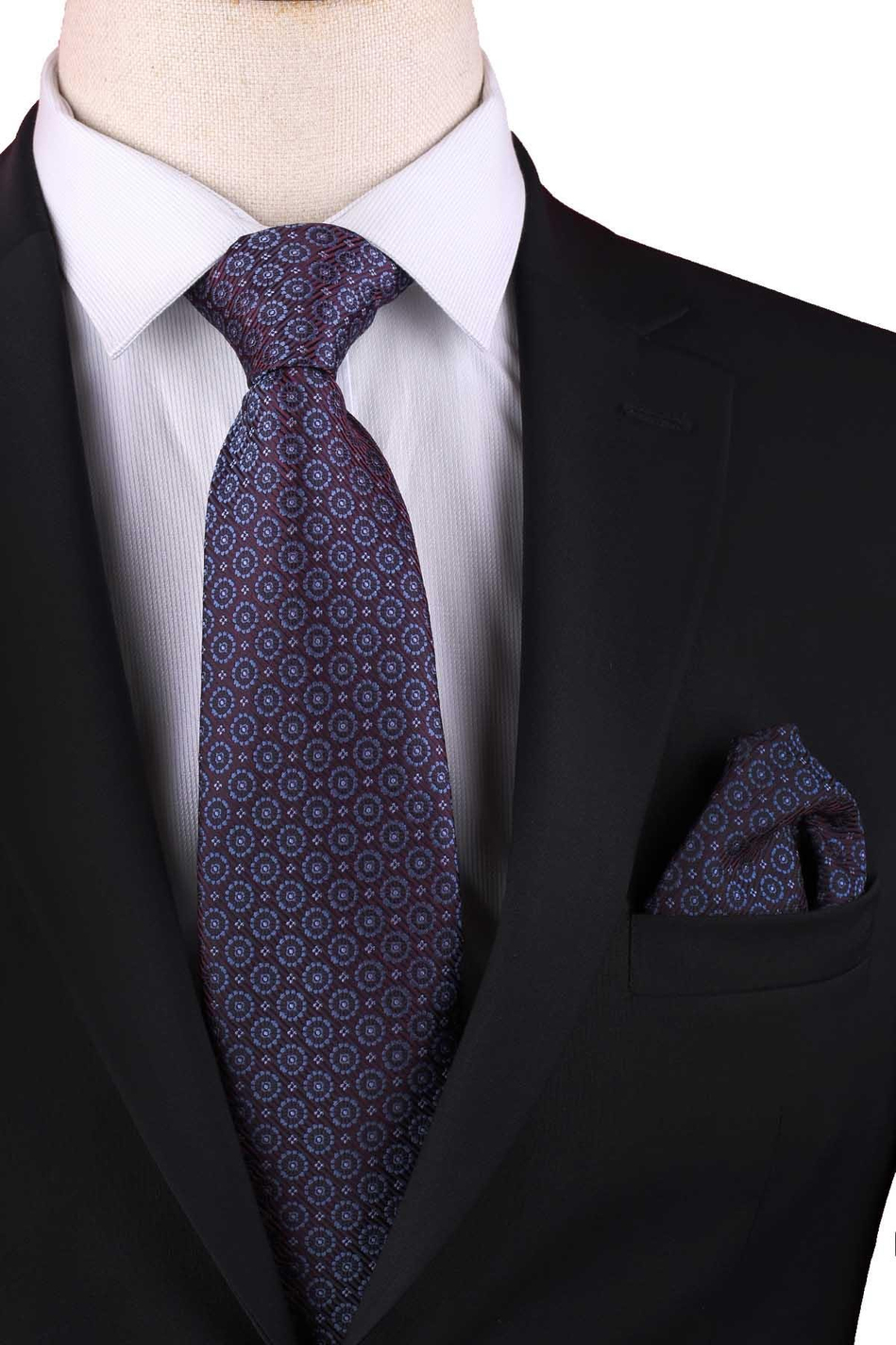 Mürdüm Çiçek Desen Mendilli Klasik Kravat KK13133