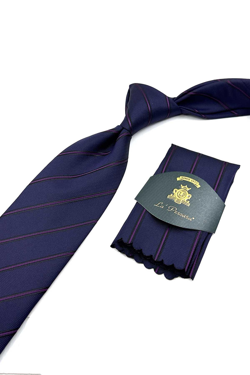 Mürdüm Çizgi Desen Mendilli Klasik Kravat KK12531
