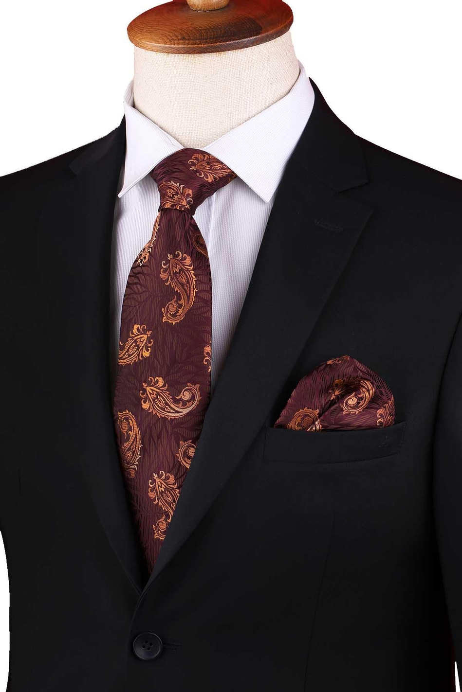 Mürdüm - Kahve Şal Desen Mendilli Klasik Kravat KK13305