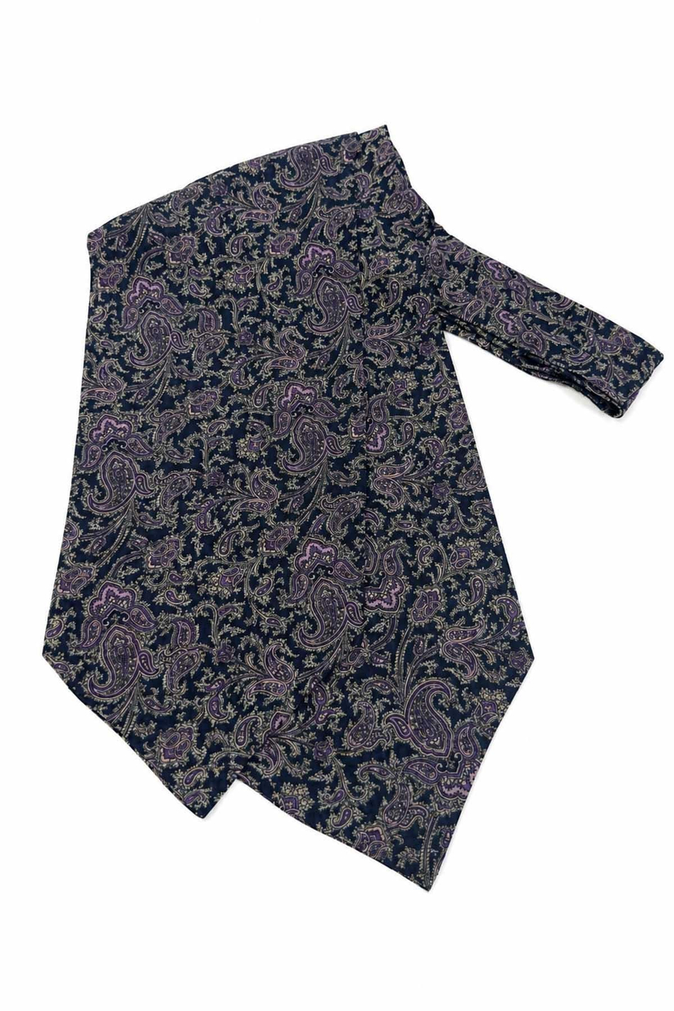 Mürdüm Koyu Lacivert Şal Desen İtalyan İpek Ascot Kravat SAC78