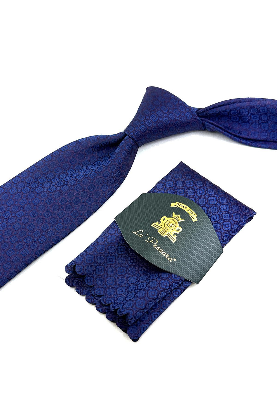 Mürdüm - Lacivert Motif Desen Mendilli Klasik Kravat KK11969