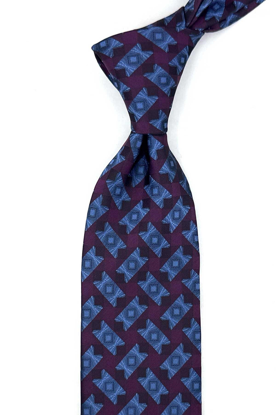 Mürdüm Mavi Motif Desen Mendilli Klasik Kravat KK13937