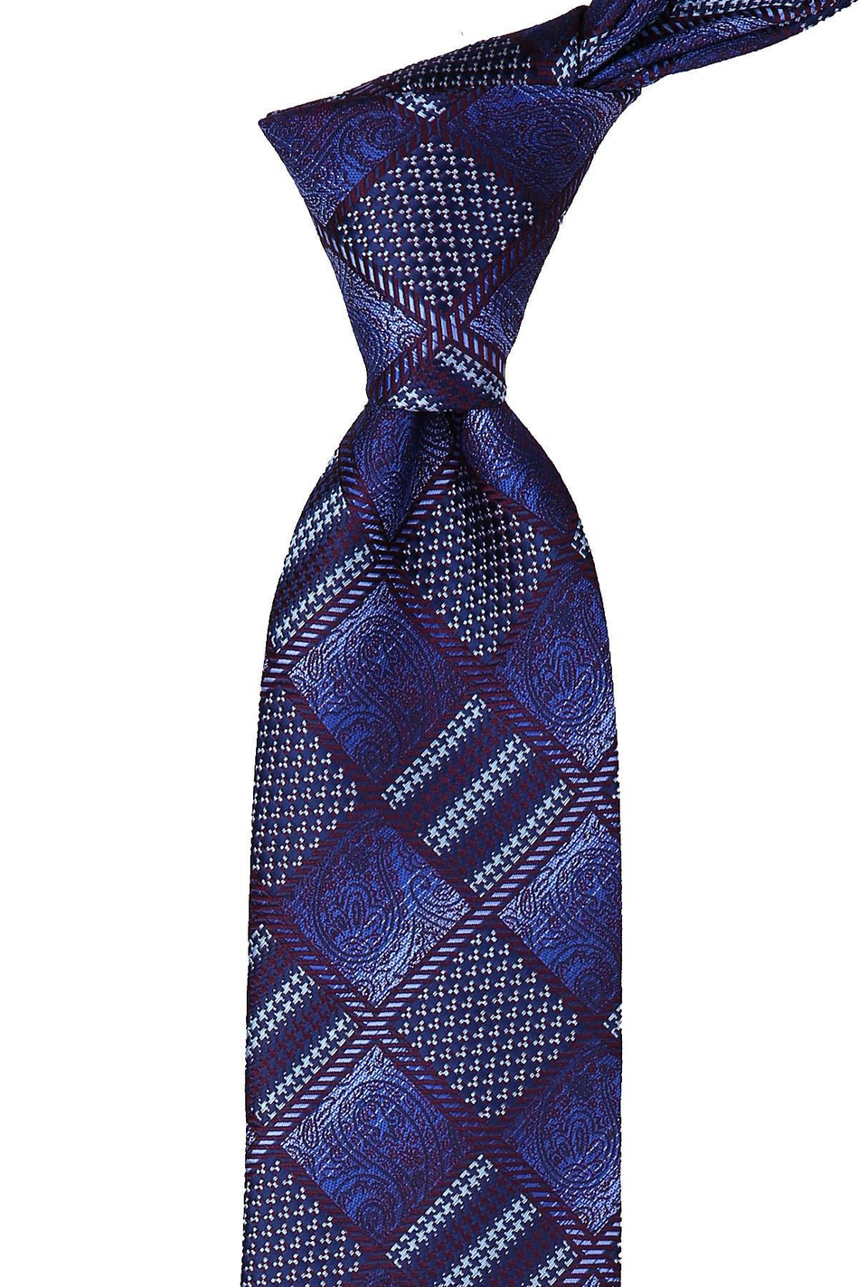 Mürdüm - Mavi Motif Desen Mendilli Klasik Kravat KK9792