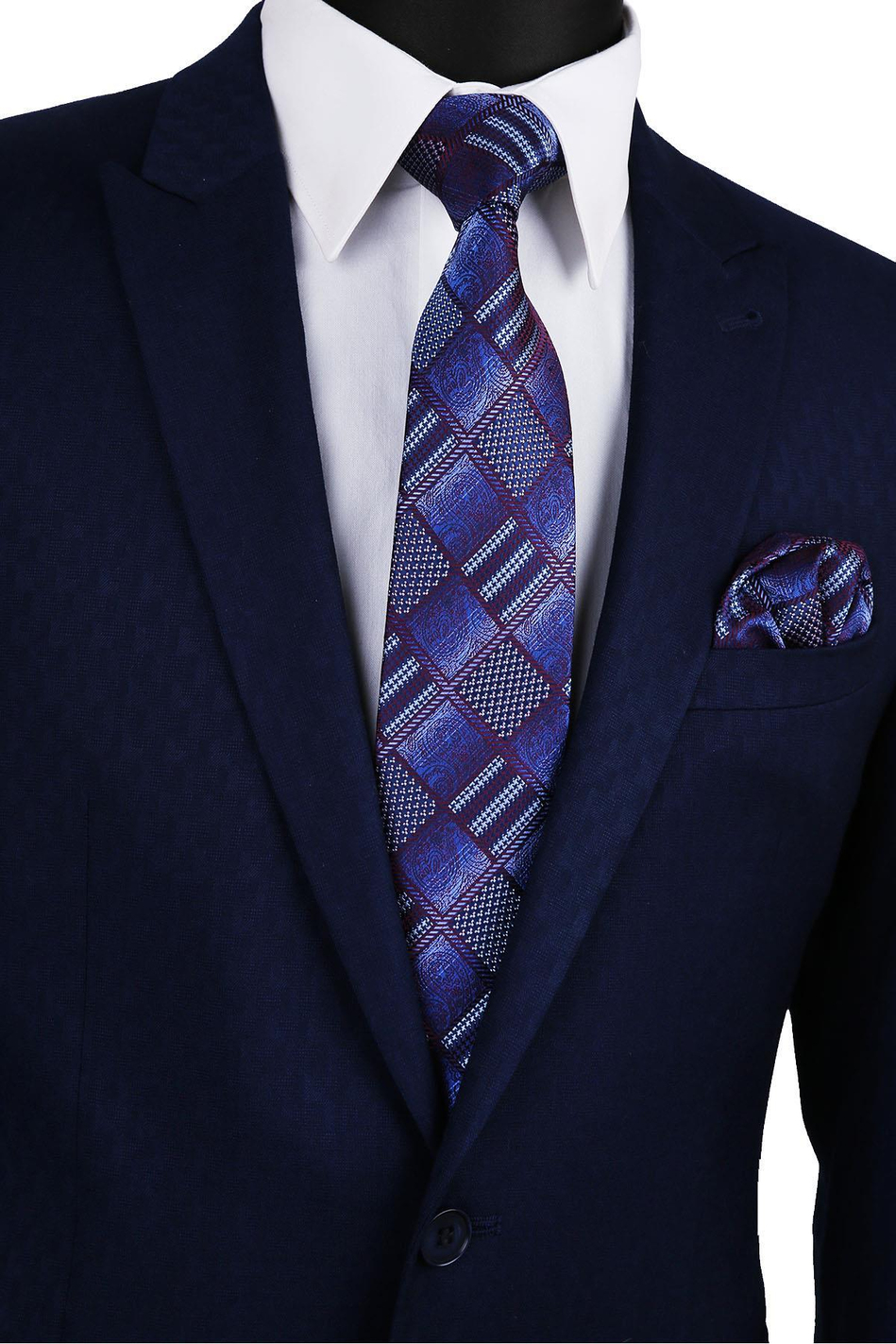 Mürdüm - Mavi Motif Desen Mendilli Klasik Kravat KK9792