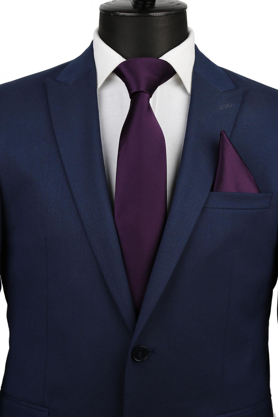 Mürdüm Mendilli Düz Saten Kravat 1118