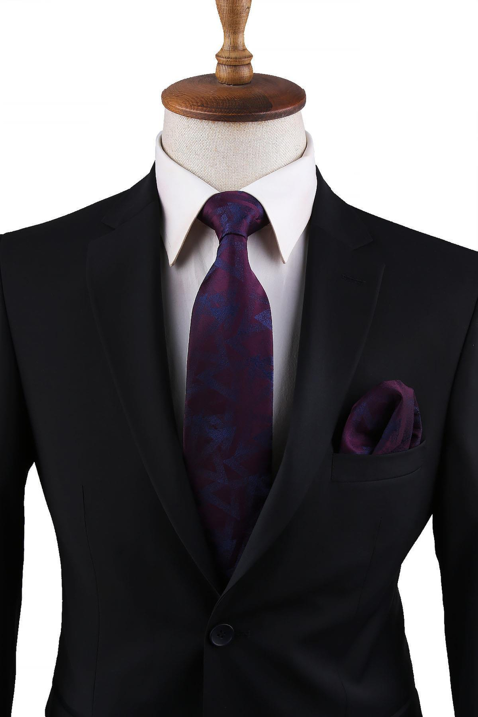 Mürdüm Motif Desen Mendilli Klasik Kravat KK10837