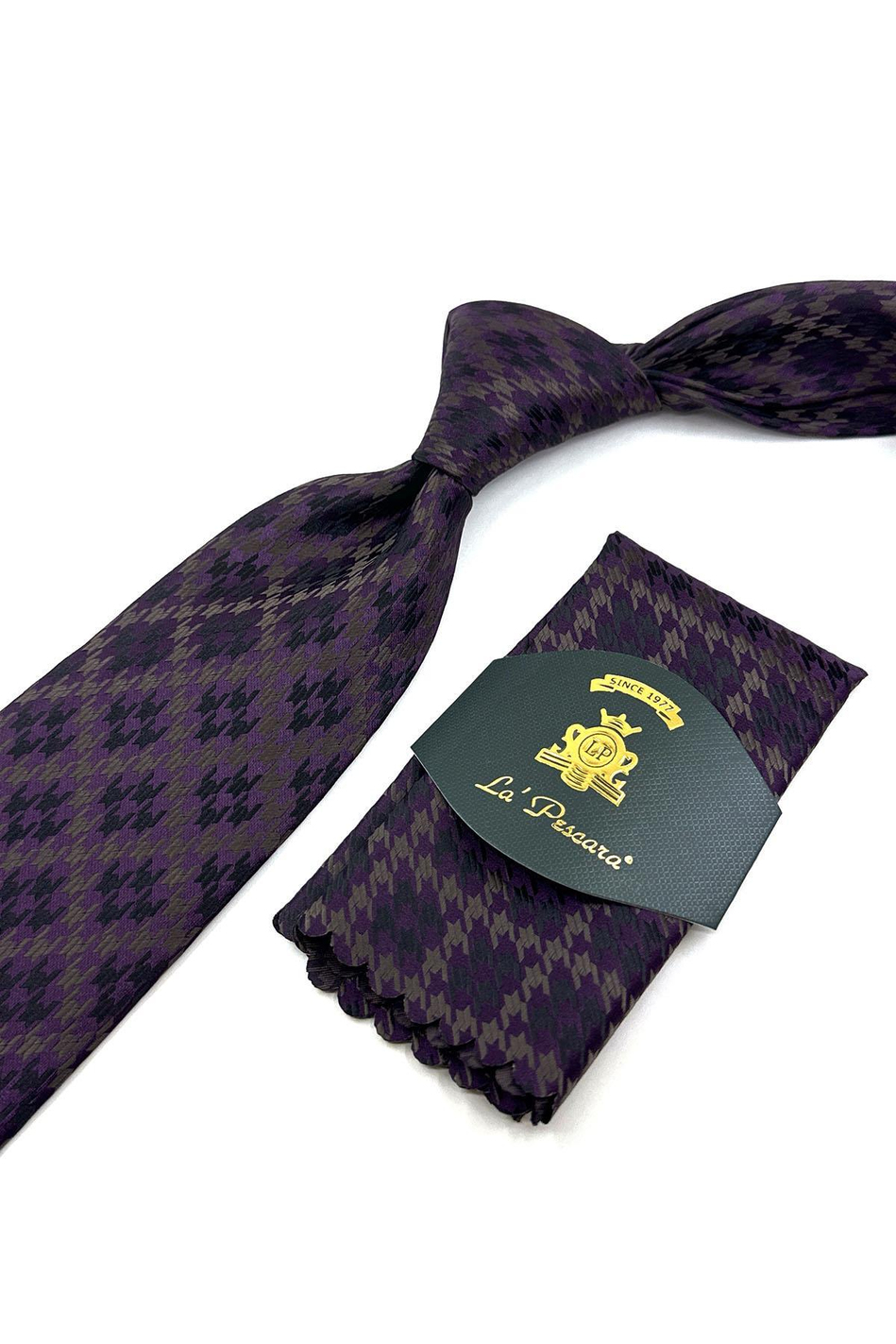 Mürdüm Motif Desen Mendilli Klasik Kravat KK12026