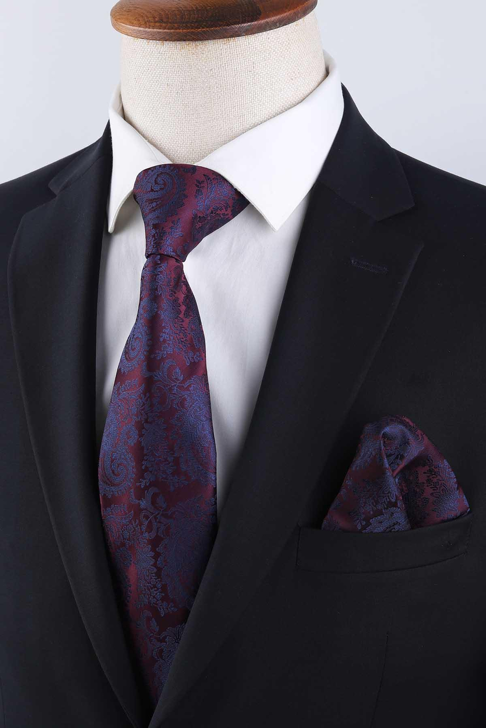 Mürdüm Şal Desen Mendilli Klasik Kravat KK13127