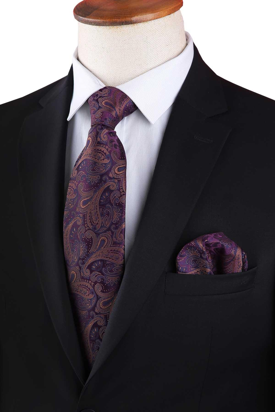 Mürdüm Şal Desen Mendilli Klasik Kravat KK13127