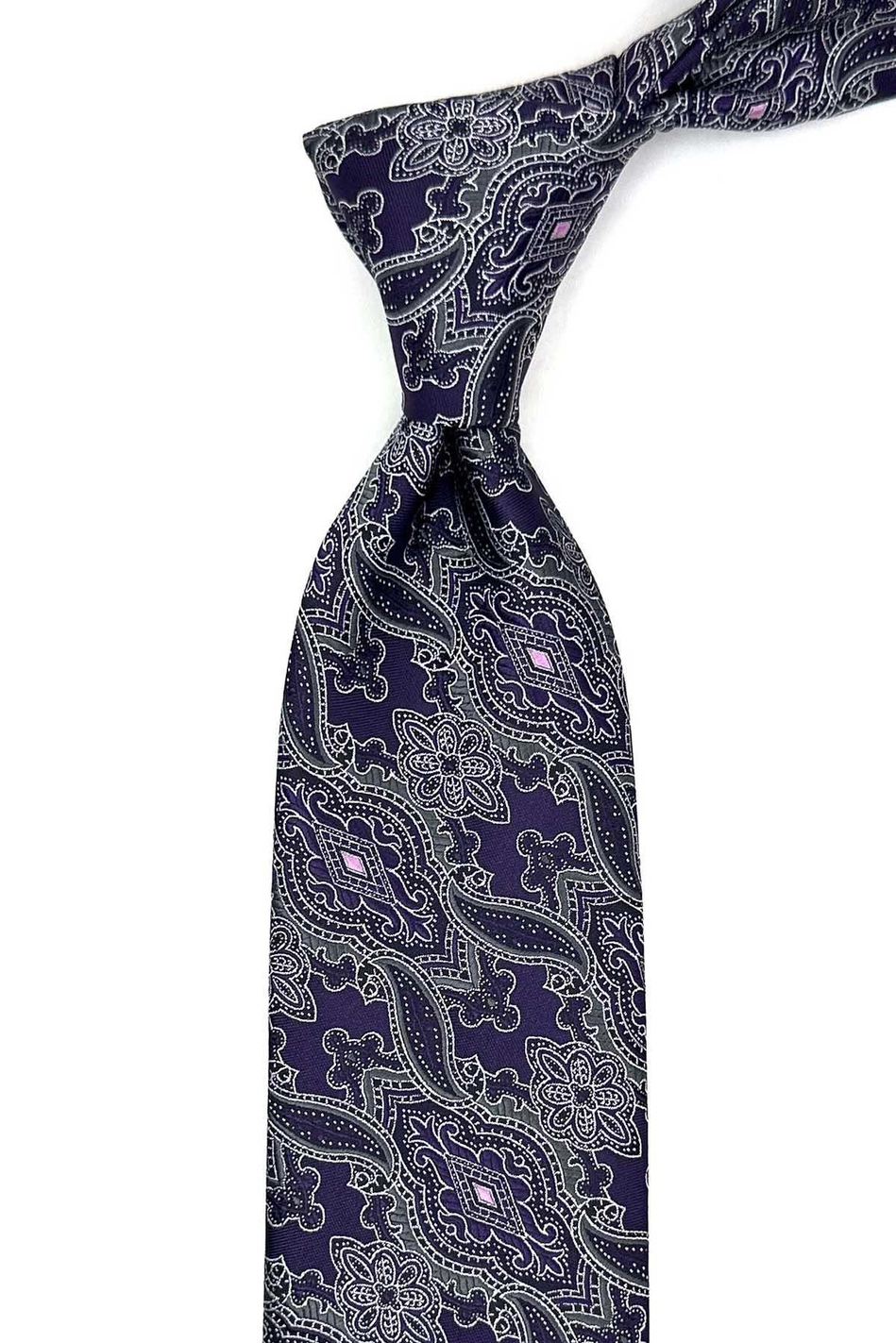 Mürdüm Şal Desen Mendilli Klasik Kravat KK12865