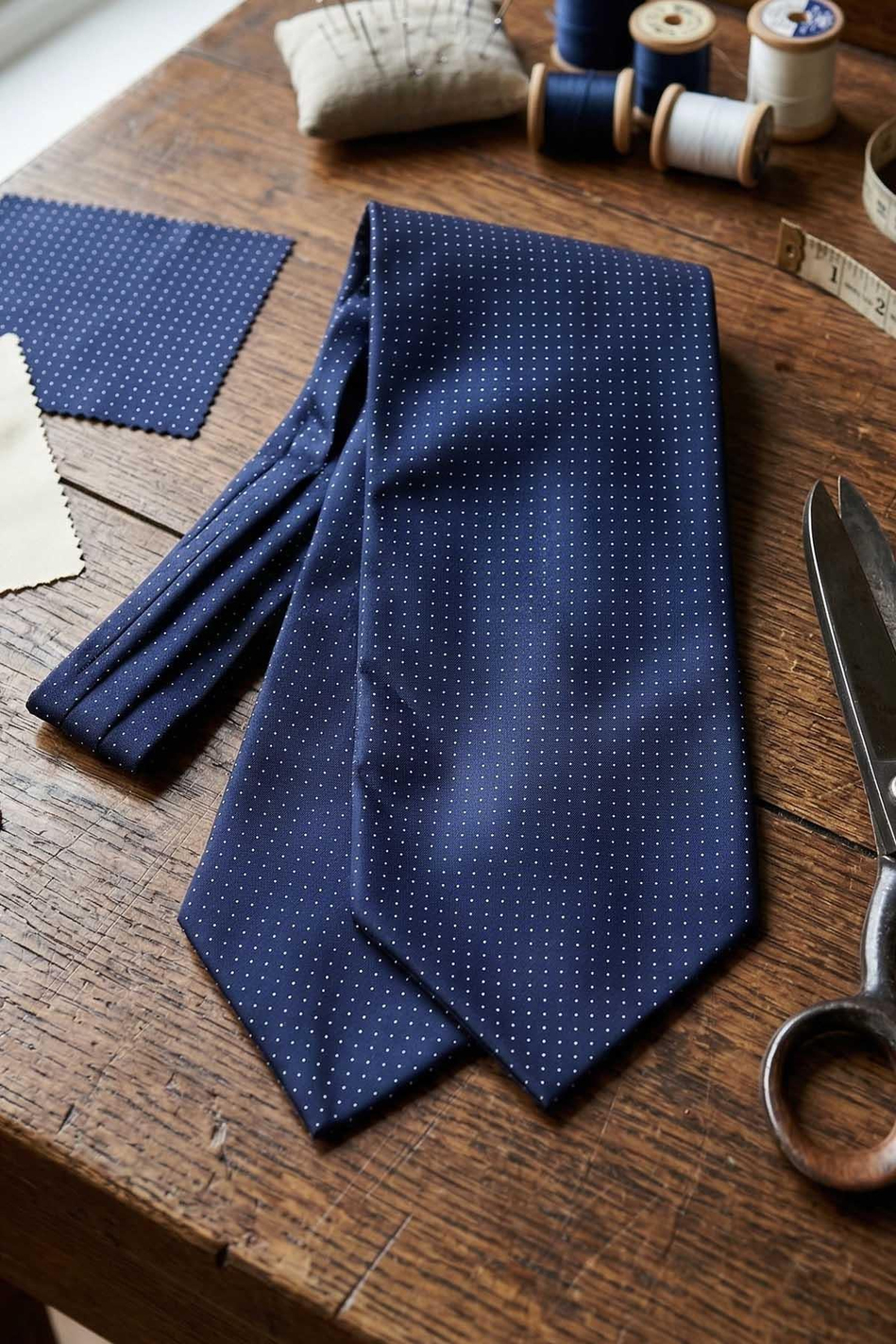 Nokta Desen Lacivert İtalyan İpek Ascot Kravat SAC32