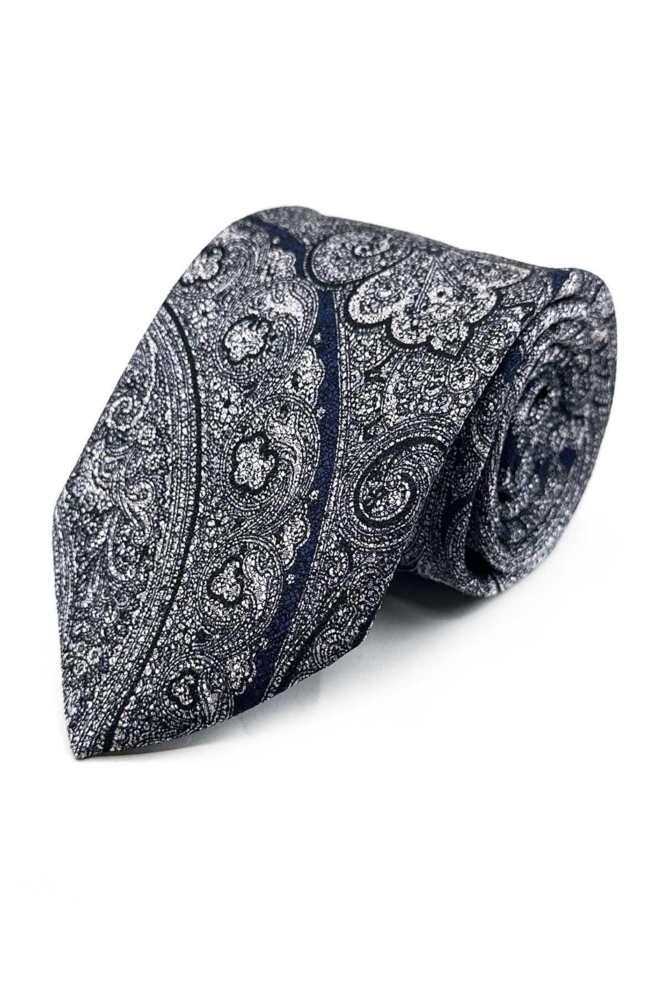 Olandesi Style Şal Desen İtalyan Gri İpek Kravat İK2352