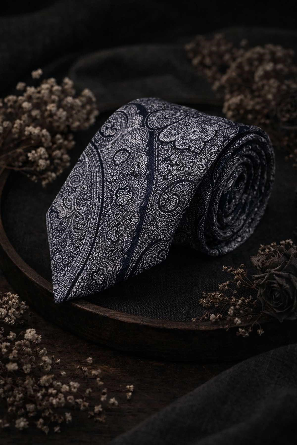 Olandesi Style Şal Desen İtalyan Gri İpek Kravat İK2352