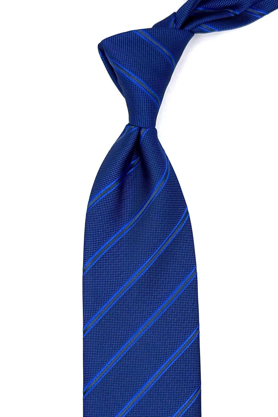Parlement Mavi Çizgi Desen Mendilli Klasik Kravat KK12530