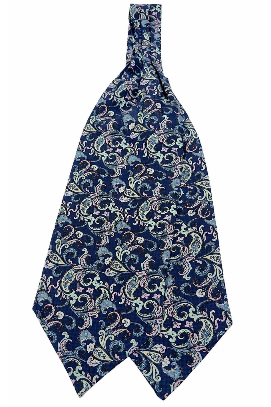 Pembe Lacivert Şal Desen İtalyan İpek Ascot Kravat SAC85