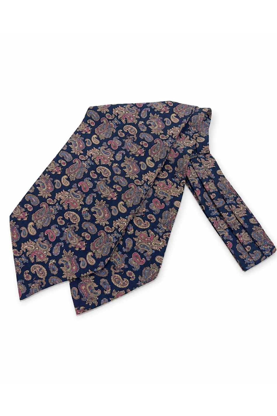 Pembe Lacivert Şal Desen İtalyan İpek Ascot Kravat SAC123