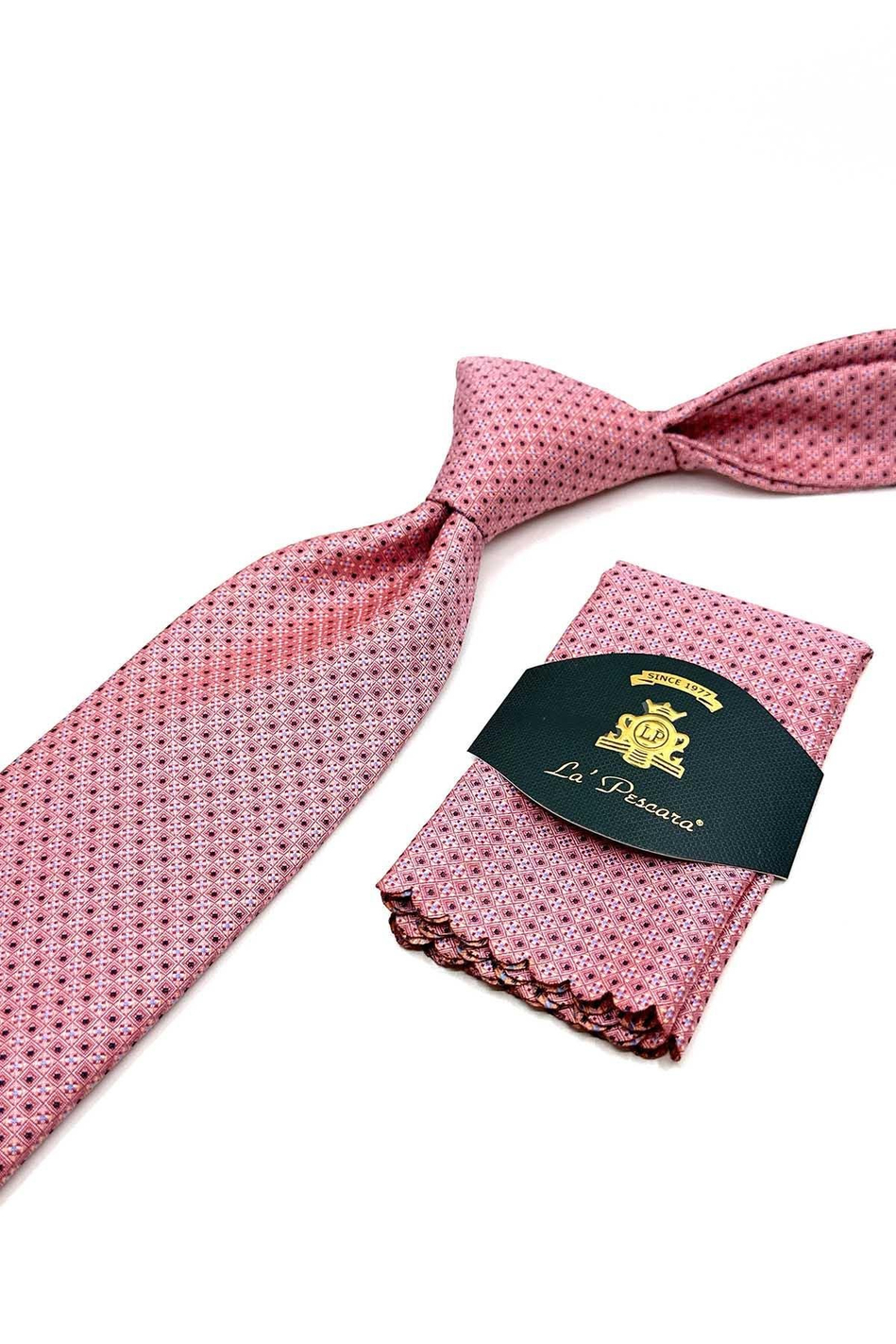 Pembe Nokta Desen Mendilli Klasik Kravat KK12899