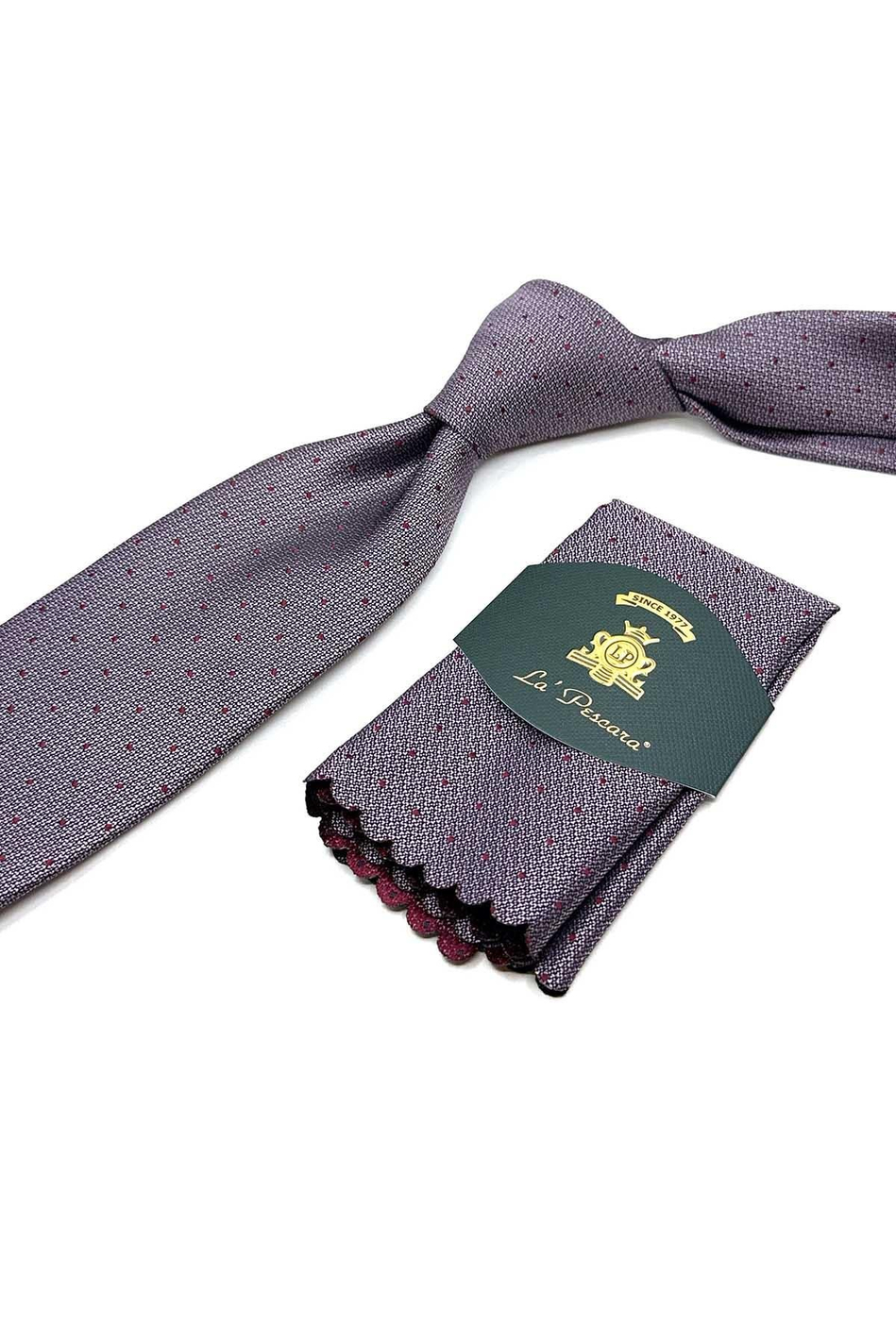 Pembe Puantiye Desen Mendilli Klasik Kravat KK12894