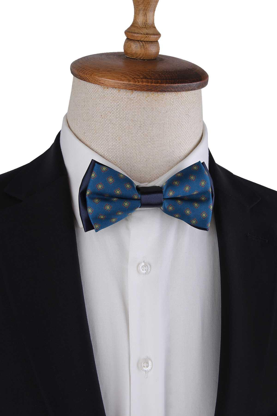 Petrol Mavi Küçük Desen Papyon P1973