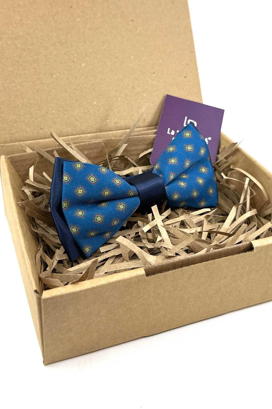 Petrol Mavi Küçük Desen Papyon P1973