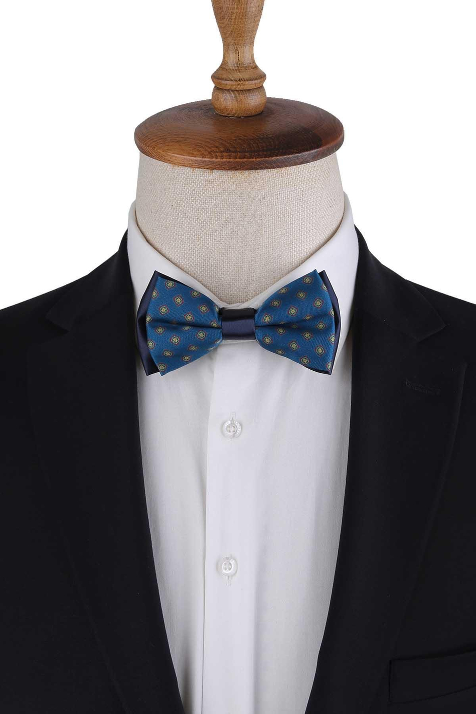 Petrol Mavi Küçük Desen Papyon P1973