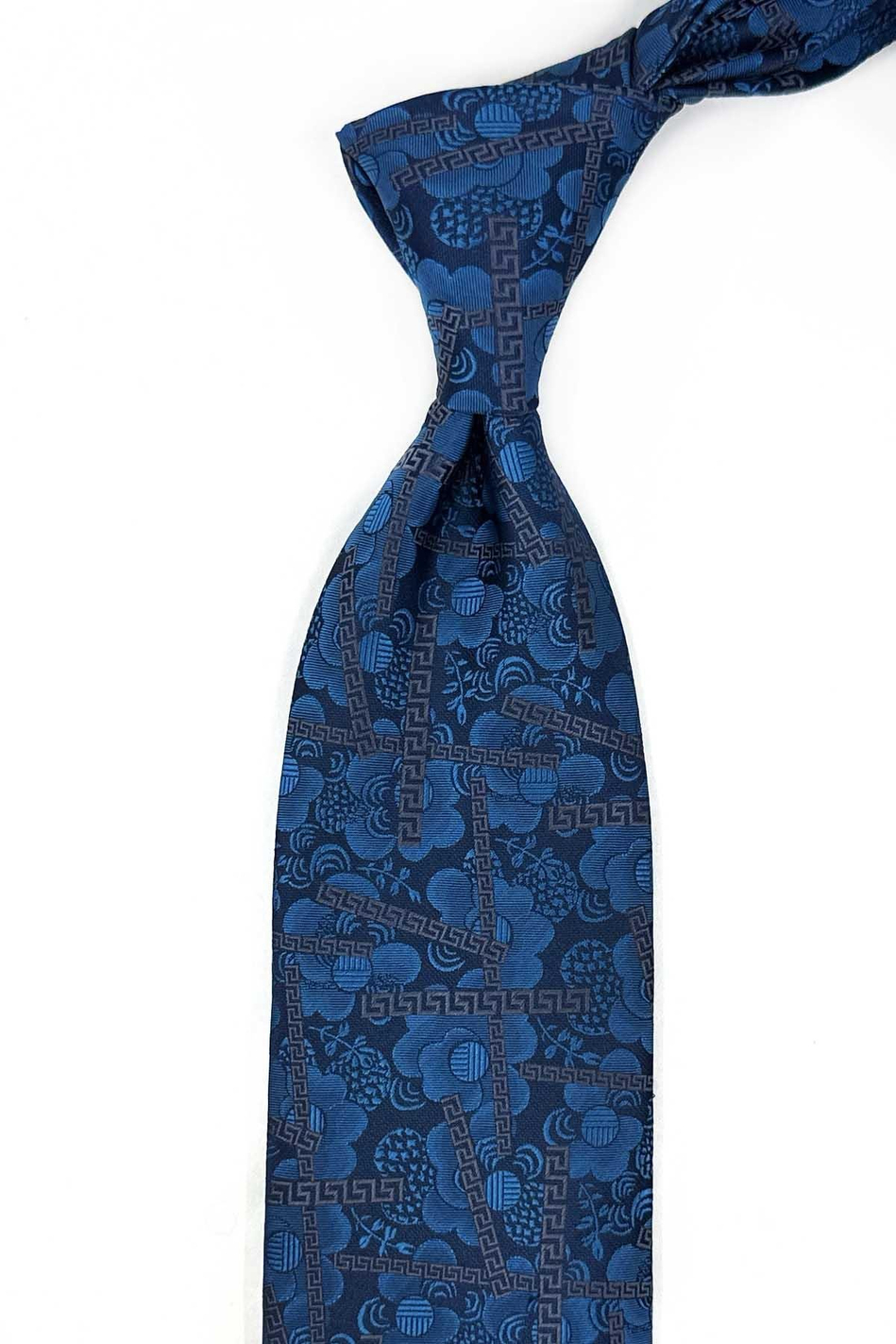 Petrol Mavi Motif Desen Mendilli Klasik Kravat KK13308